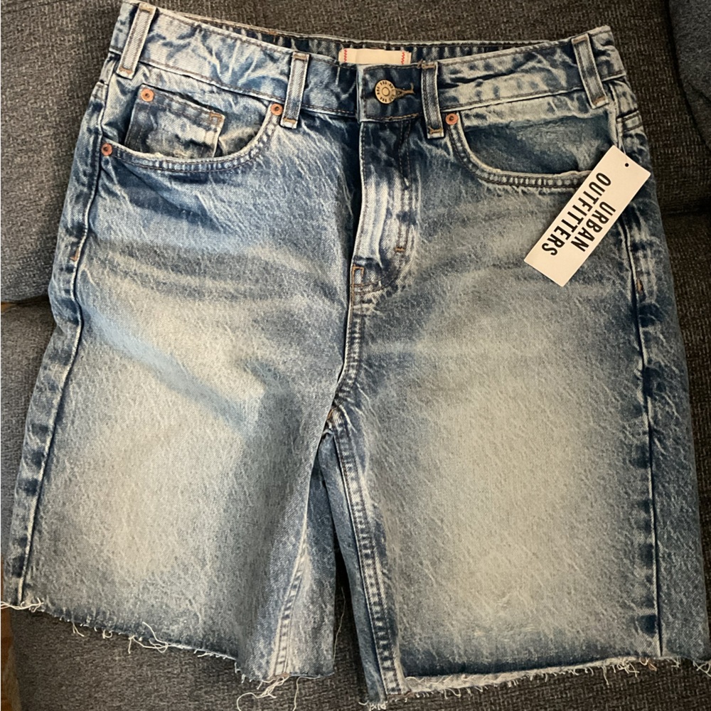 BDG Light Blue Denim Shorts with Washed Detail